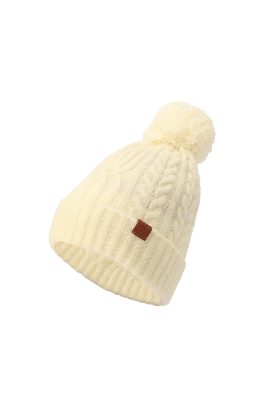 9690 Cable Beanie W/SELF POM, Ivory